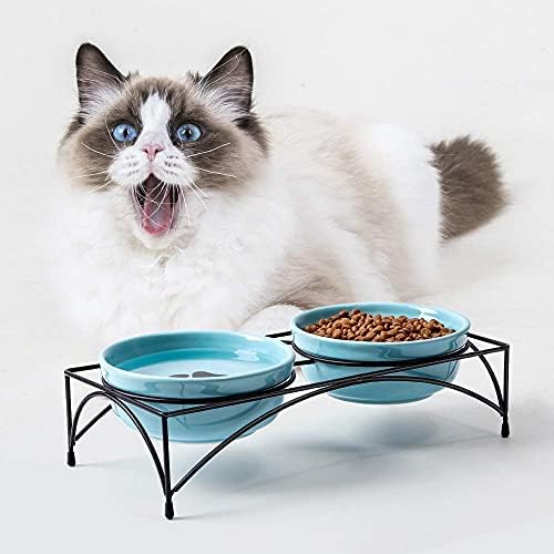 Y YHY Мачка Храна Чинии, Покрена Мачка Чинии за Храна и Вода, Керамички Мачка Чаши Покачена, Мачка Јадења за Мачка или