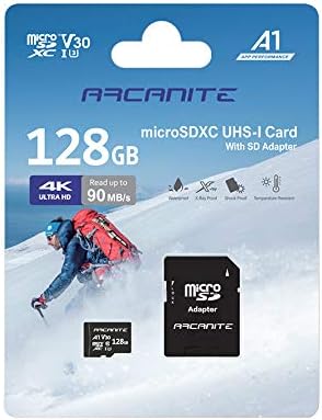 ARCANITE 128GB microSDXC Мемориската Картичка со Адаптер - А1, UHS-I U3, V30, 4K, C10, Micro SD, Оптимална Прочитајте брзина