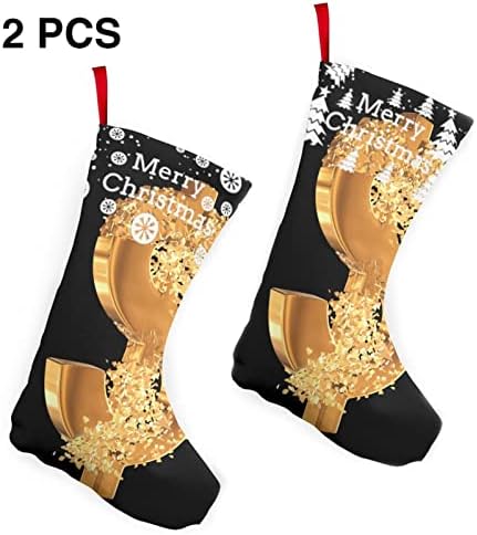 Dcehgew Злато Долар Знак Печатени Класичен Божиќ Чорапи Сет од 2,за Семеен Празник Божиќ Партија Украси 10 Инчи