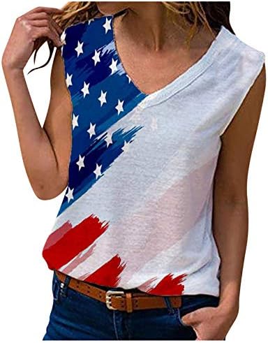 YANMAN Американското Знаме Резервоарот Блузи, за Жени Трендовски Ракави Летен Јога Кошули Ѕвезди Ленти 4ти јули Графички