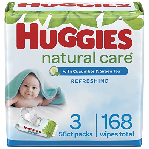 Бебе Брише, Huggies Природна Нега, Освежување Бебе Пелена Брише, Противалергиски, Миризливи, 3 Флип-Топ Пакети (168 Брише