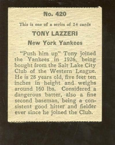 1933 Eclipse Увоз Бејзбол Картичка 420 Тони Lazzeri New York Yankees - Непотпишана Безбол Картички