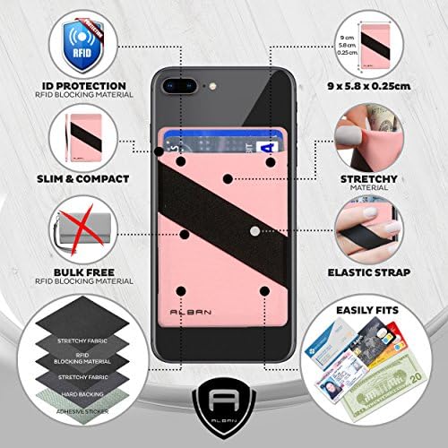 Alban Кредитна Картичка во Држачот се Држи на Мобилен Телефон Паричникот RFID Блокирање со Прст на Рака 2 Пакет (Розева)