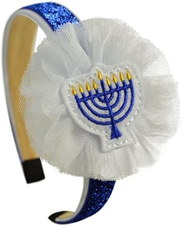 Hanukkah Еврејски Menorah Девојки Лак Headband со Tulle Цвет