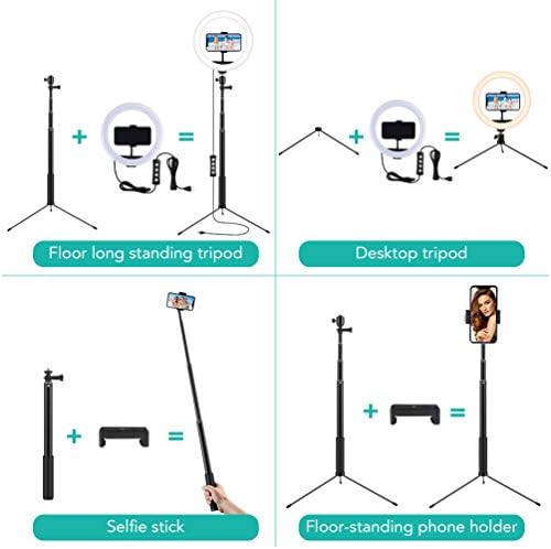 Selfie Прстен Светлина со Tripod Стенд - Phone Држач 10 Предводена Selfie Светлина за Видео, Фотографија и Шминка Live