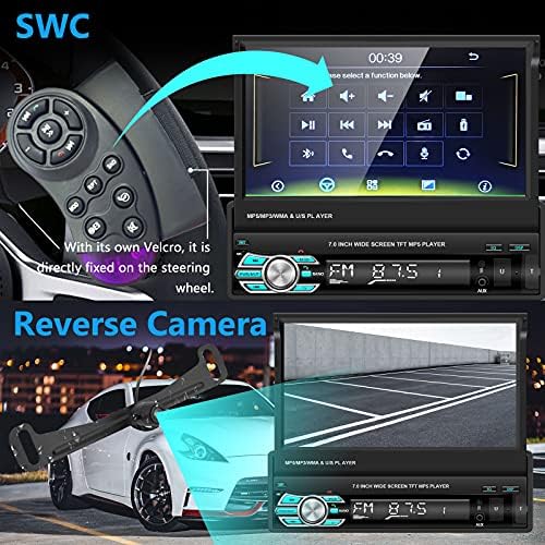 Podofo Еден Din екран осетлив на допир Автомобил Стерео Компатибилен со Apple Carplay и Android Auto, 7 Инчен Флип Надвор
