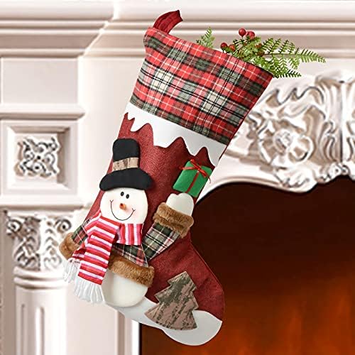 Aeminoor Божиќ Чорапи, 3 Pack 18.5 Персоналните Божиќ Големи Чорапи со 3D Снегулка Дедо мраз, Снешко, Везени Чорапи за