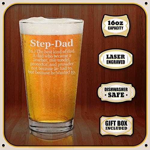 Shop4Ever Чекор-Тато Дефиниција Врежани Пиво Пивце Стакло за Stepdad Бонус Тато